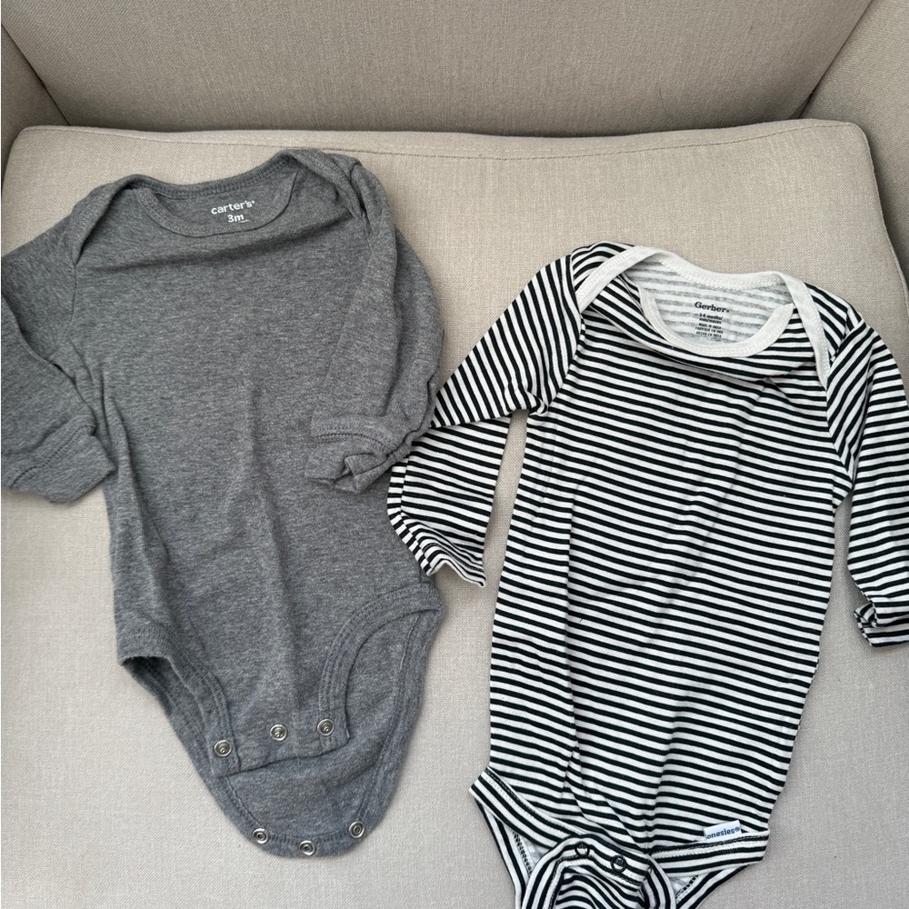 Carter's Gray and Gerber Black Striped Kids One Pieces